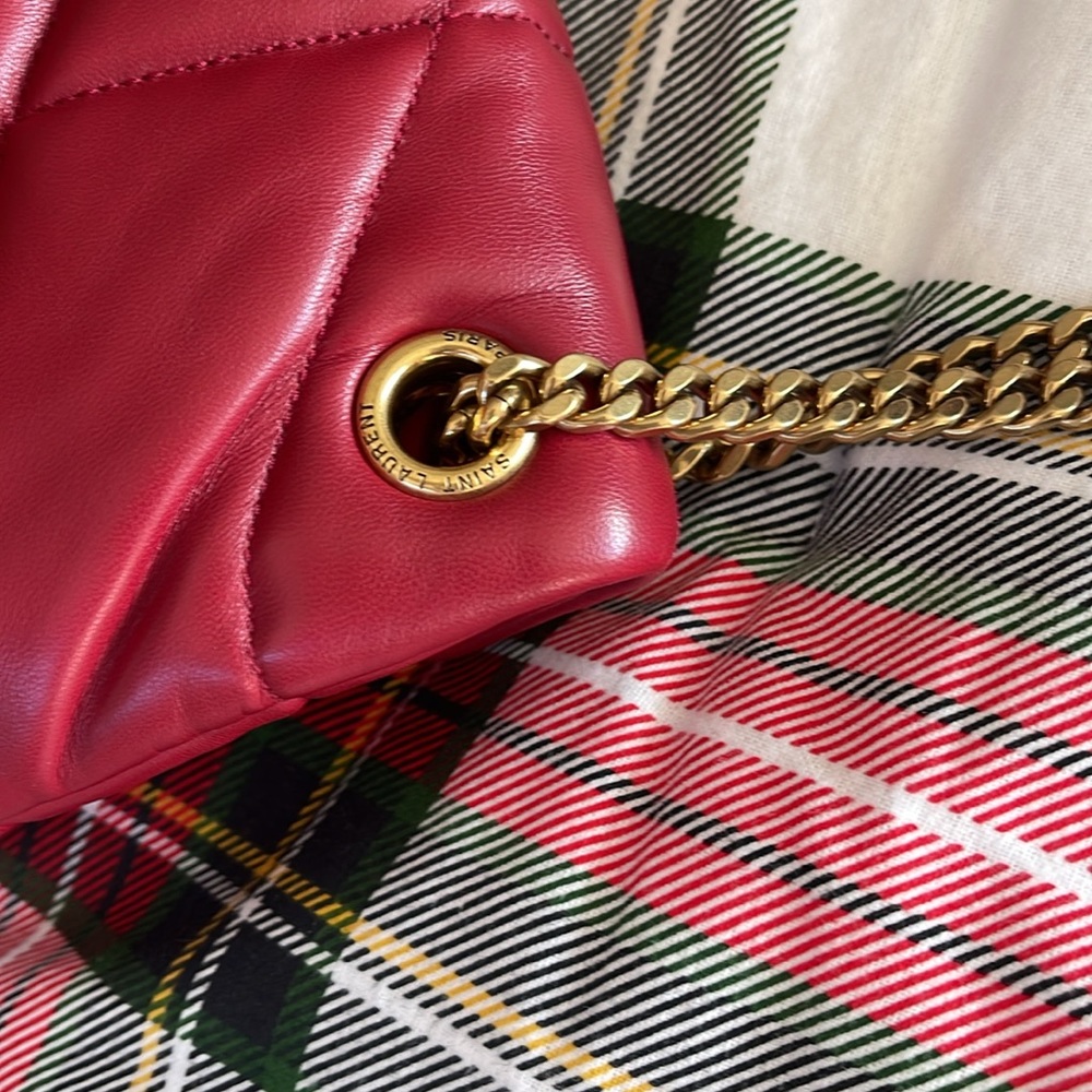 New! Yves Saint Laurent LouLou Small YSL Puffer Chain Shoulder Bag in Opyum Red - Picture 4 of 8